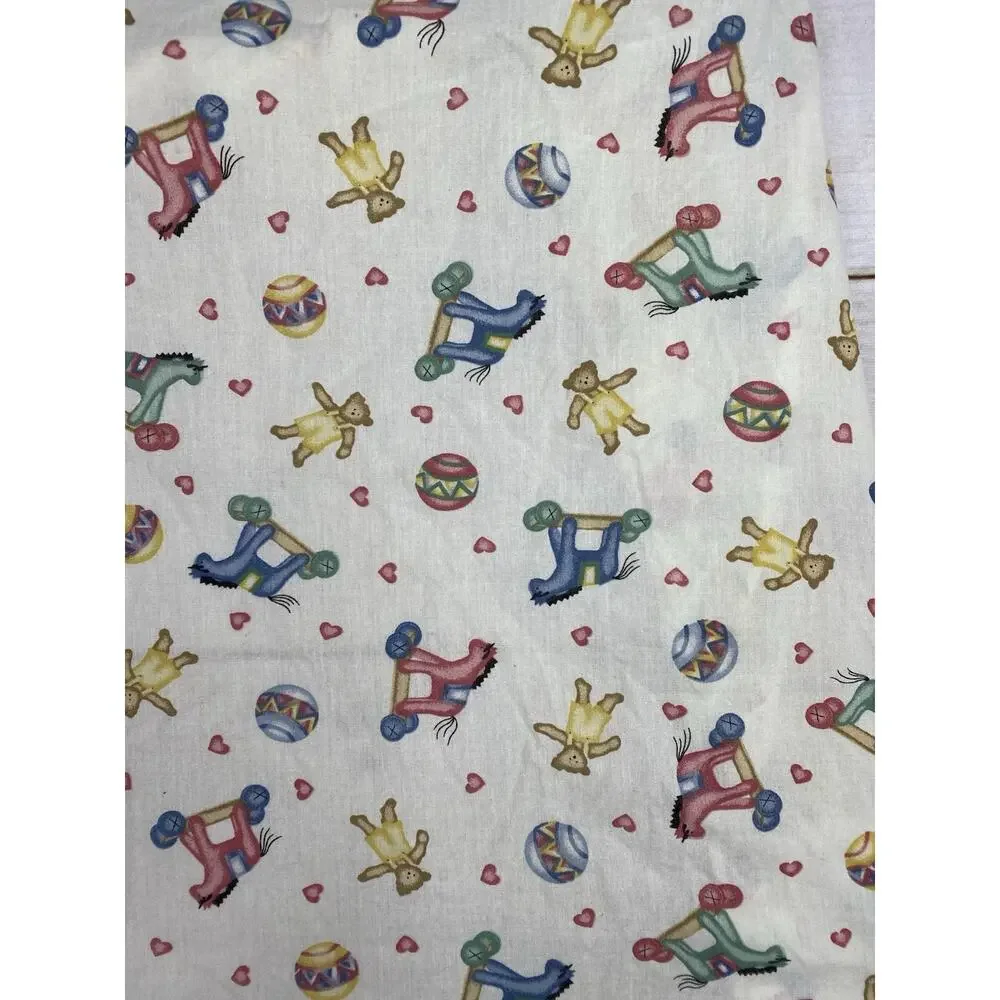 Vintage Lambs & Ivy Crib Sheet Hearts Rolling Horse Balls Teddy Bears Baby 90s